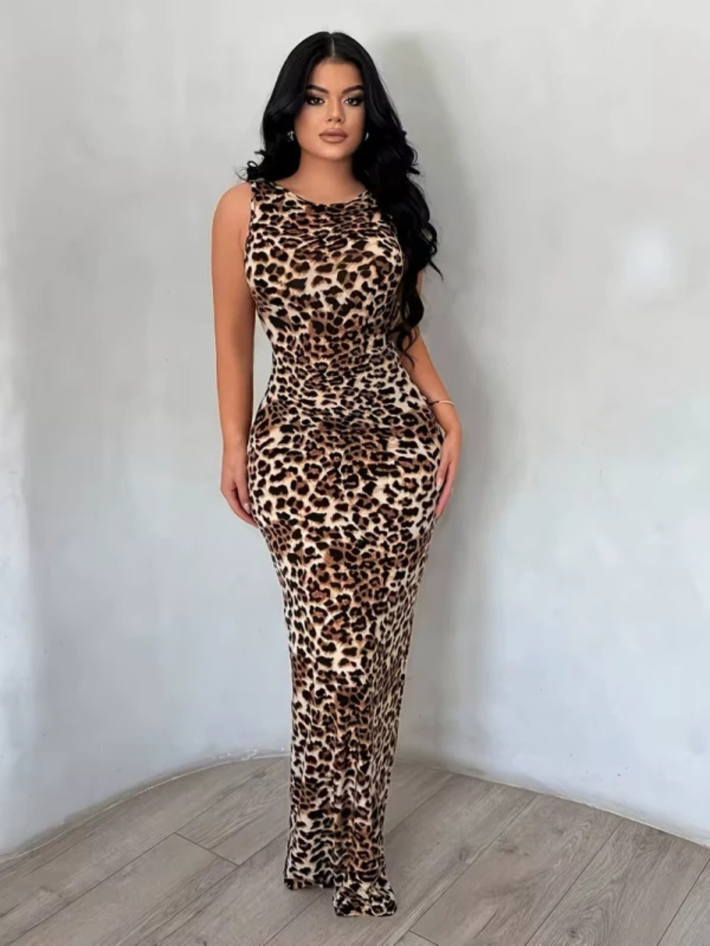 H&M Summer Fashion Leopard Print Backless Bodycon Sleeveless Dress